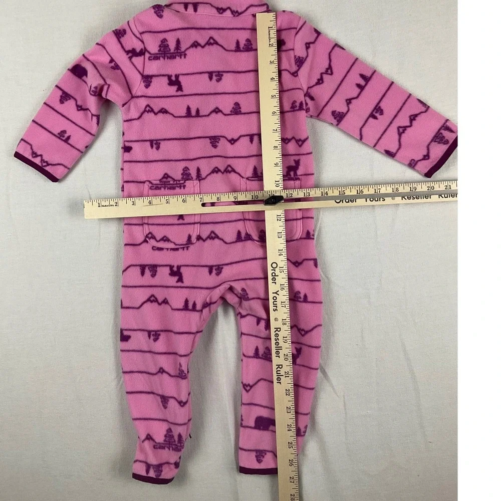 Carhartt Baby Girls Pink Fleece Mountain Print Coverall Zip Jumpsuit OX5416 18M